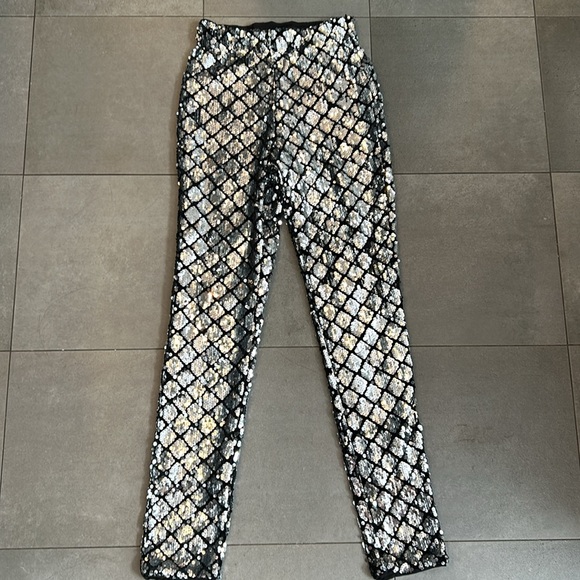 Lovers and Friends Take it Easy Silver and Black Sequined Pants - Picture 2 of 8